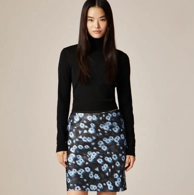 Gwen knee-length slip skirt in blurry floral luster charmeuse
