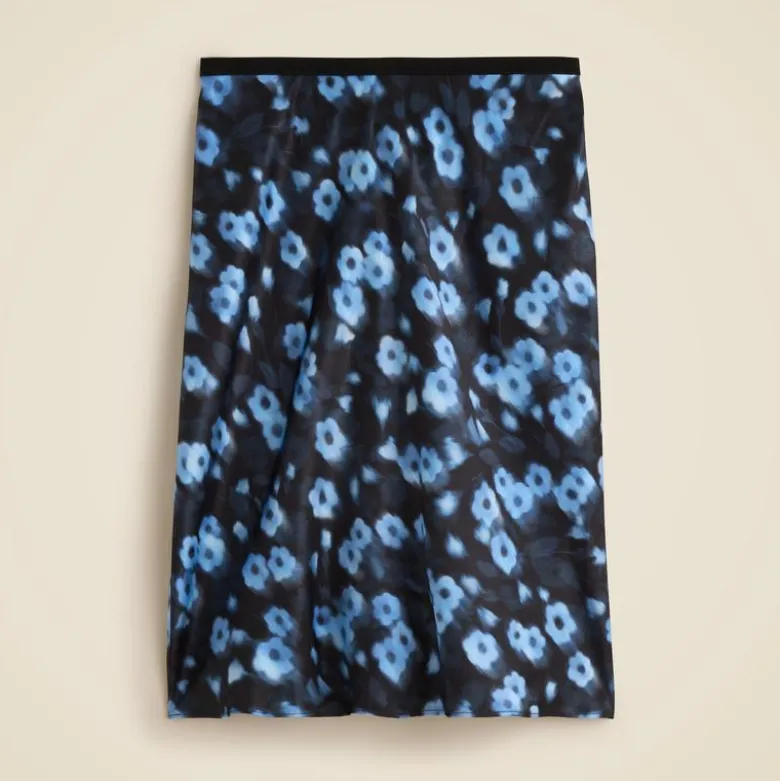 Gwen knee-length slip skirt in blurry floral luster charmeuse