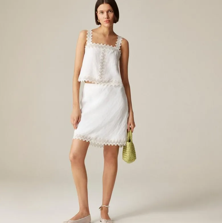 Gwen lace-trim slip skirt in linen