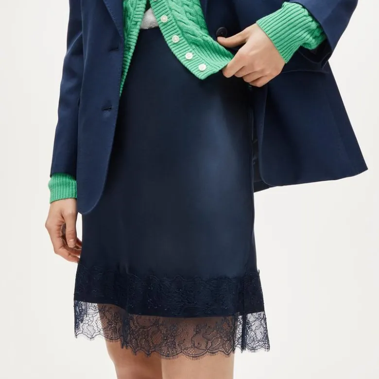 Gwen lace-trim slip skirt in luster charmeuse