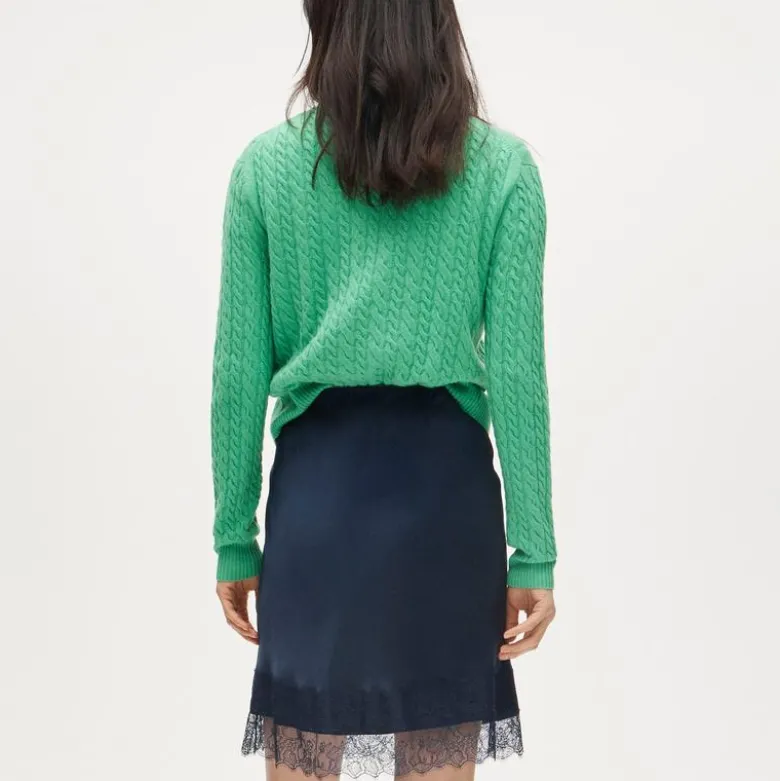 Gwen lace-trim slip skirt in luster charmeuse