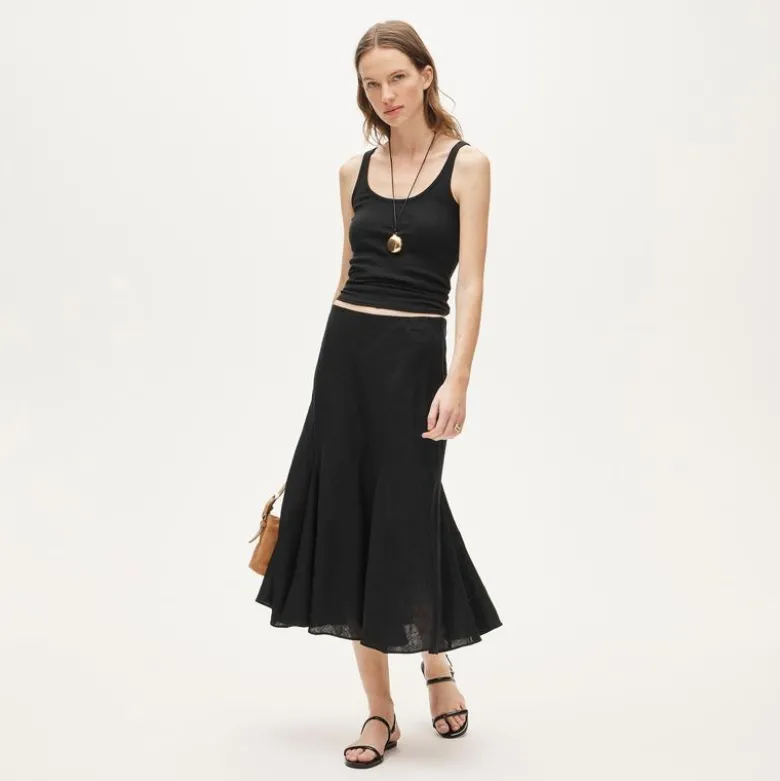 Gwyneth flounce-hem slip skirt in linen