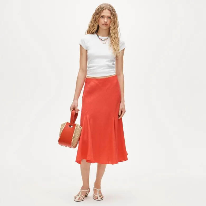Gwyneth flounce-hem slip skirt in linen