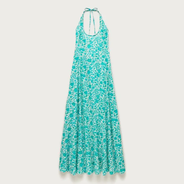 Halter beach dress in blue floral