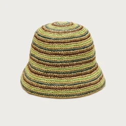 Handcrocheted straw hat in stripe