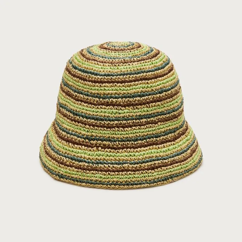Handcrocheted straw hat in stripe