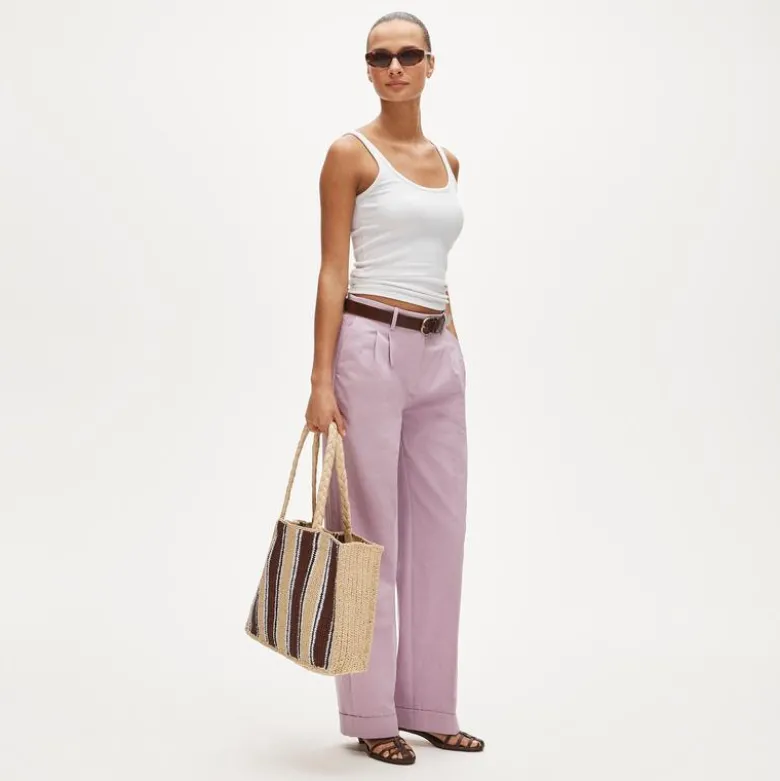 Handknotted straw tote bag in stripe