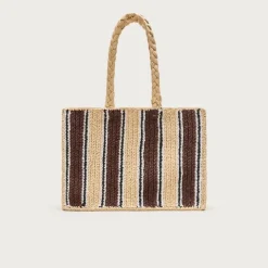 Handknotted straw tote bag in stripe