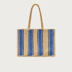 Handknotted straw tote bag in stripe