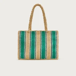 Handknotted straw tote bag in stripe