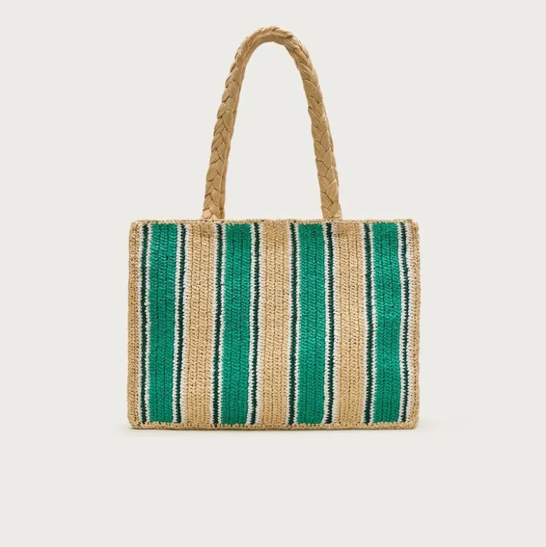 Handknotted straw tote bag in stripe