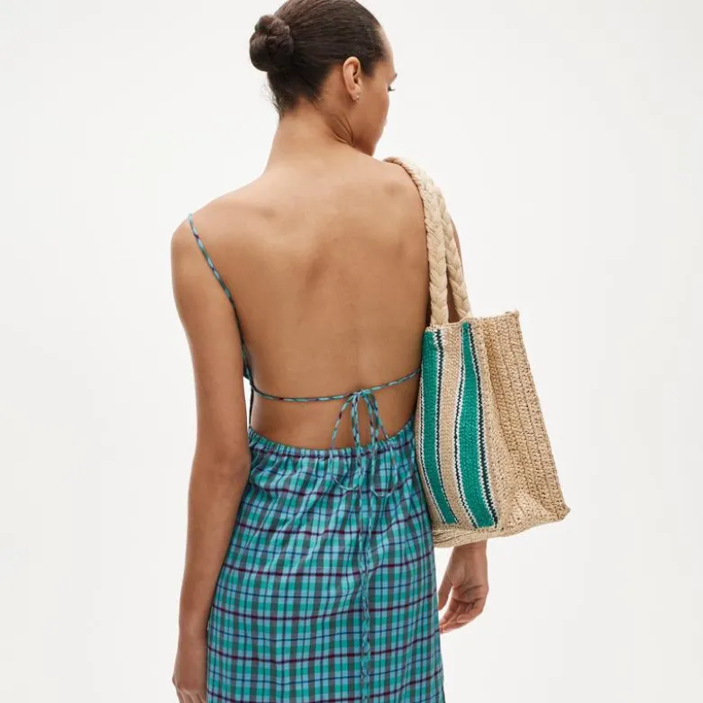 Handknotted straw tote bag in stripe