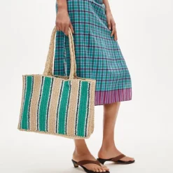 Handknotted straw tote bag in stripe