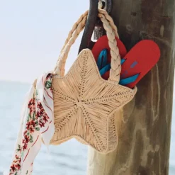 Handwoven straw starfish bag