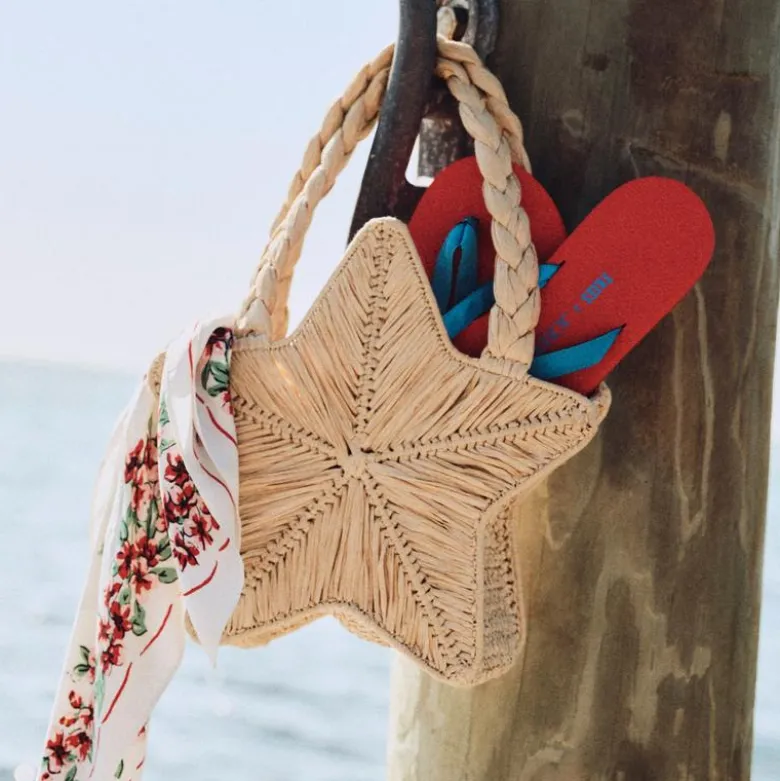 Handwoven straw starfish bag