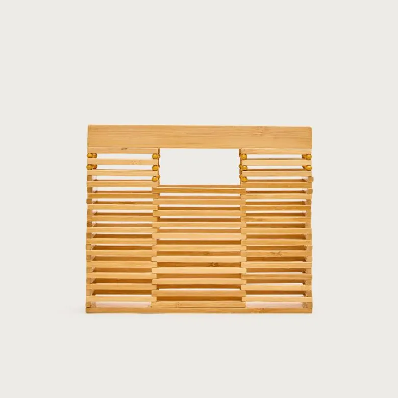 Handwoven wood clutch