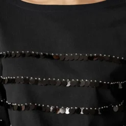 Heavy jersey long-sleeve T-shirt with paillette embellishment
