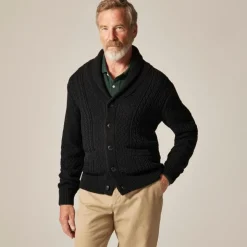 Heritage cotton cable-knit shawl-collar sweater