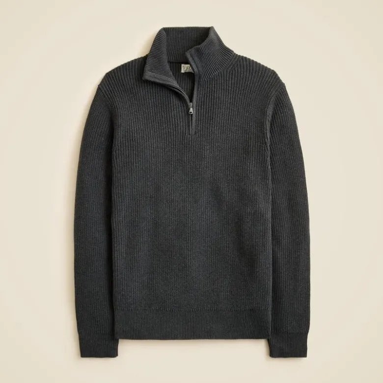 Heritage cotton ribbed quarter-zip sweater