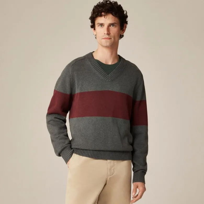 Heritage cotton V-neck sweater in stripe