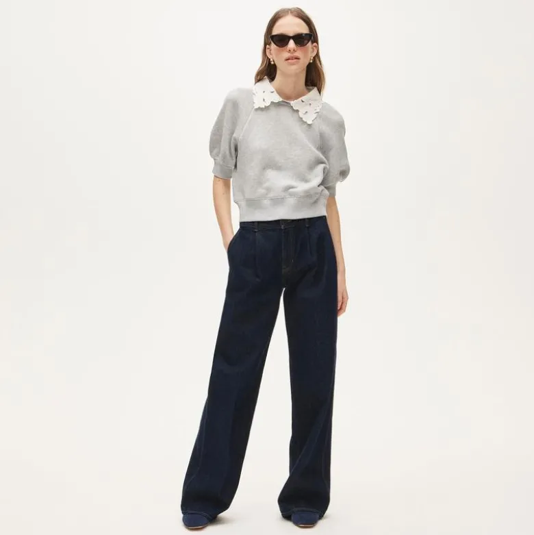 Heritage terry puff-sleeve sweatshirt with eyelet collar