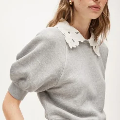 Heritage terry puff-sleeve sweatshirt with eyelet collar