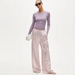 High V-neck fine rib sweater in merino wool with Lurex® metallic threads