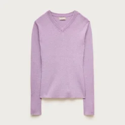 High V-neck fine rib sweater in merino wool with Lurex® metallic threads