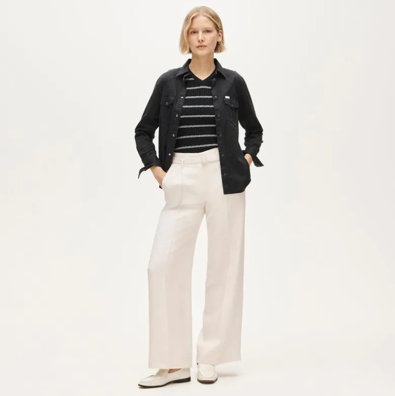 High V-neck ribbed pointelle sweater-tee in stripe