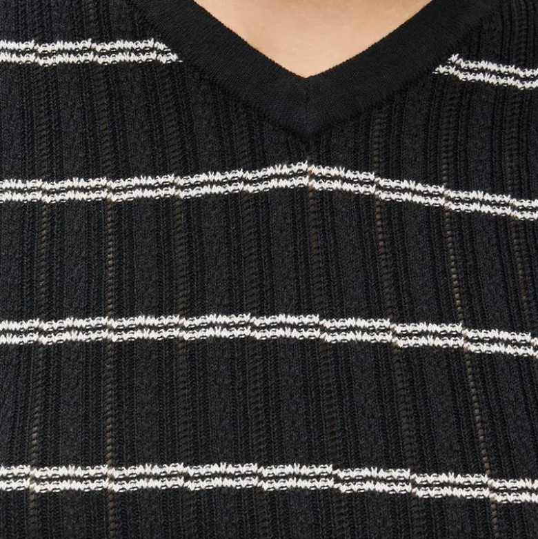 High V-neck ribbed pointelle sweater-tee in stripe