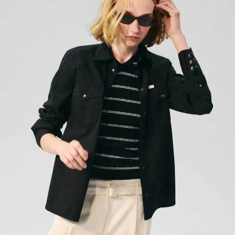 High V-neck ribbed pointelle sweater-tee in stripe