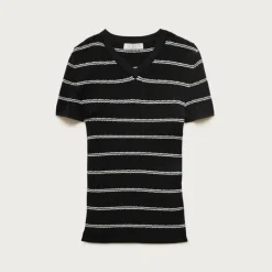 High V-neck ribbed pointelle sweater-tee in stripe