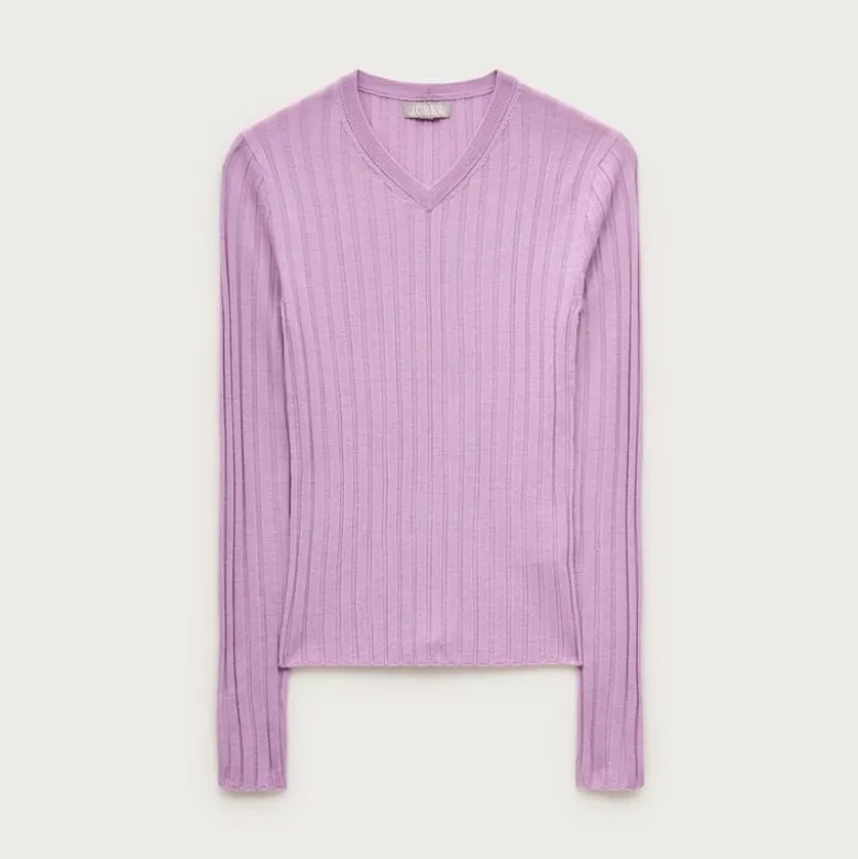 High V-neck wide-rib sweater in merino wool