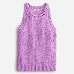 High-neck textured pointelle sweater-tank