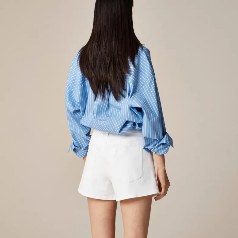 High-rise white denim short
