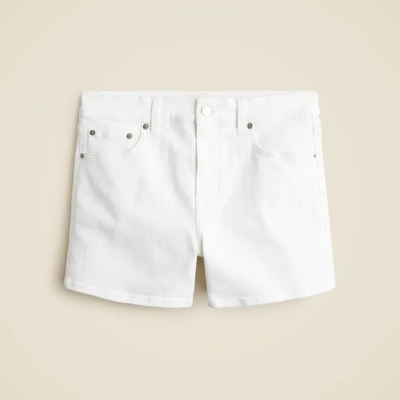 High-rise white denim short