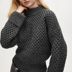 Honeycomb mockneck sweater in wool blend