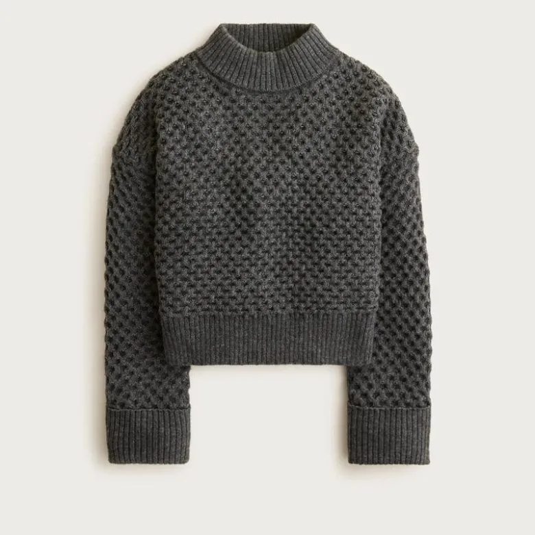 Honeycomb mockneck sweater in wool blend