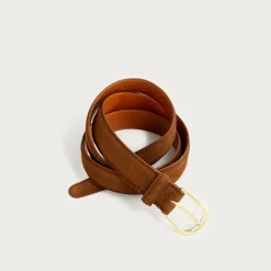 Italian suede and leather round-buckle dress belt