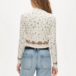 Jackie cardigan in map-print premium ultra-fine cotton blend