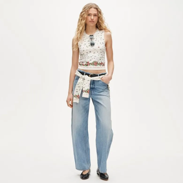 Jackie sweater shell in map-print premium ultra-fine cotton blend