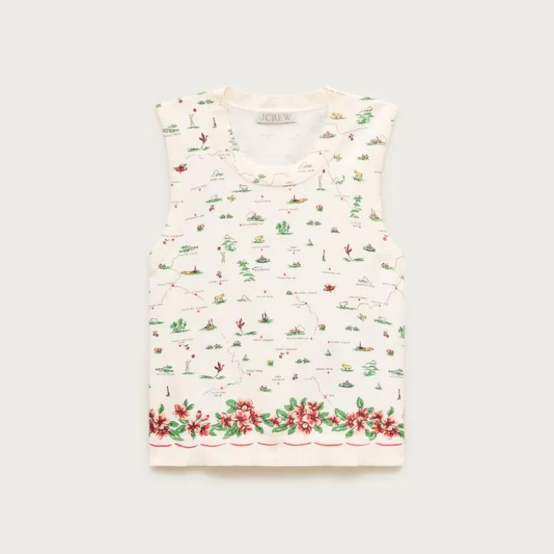 Jackie sweater shell in map-print premium ultra-fine cotton blend