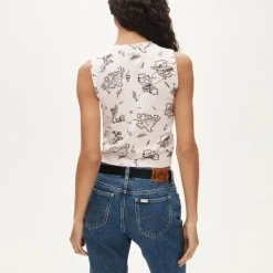 Jackie sweater shell in road trip–print premium ultra-fine cotton blend
