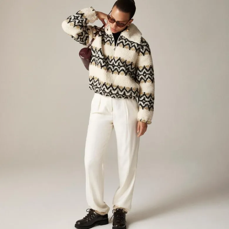 Jacquard-print sherpa half-zip fleece pullover