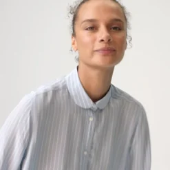 Jules club-collar shirt in striped crepe de chine