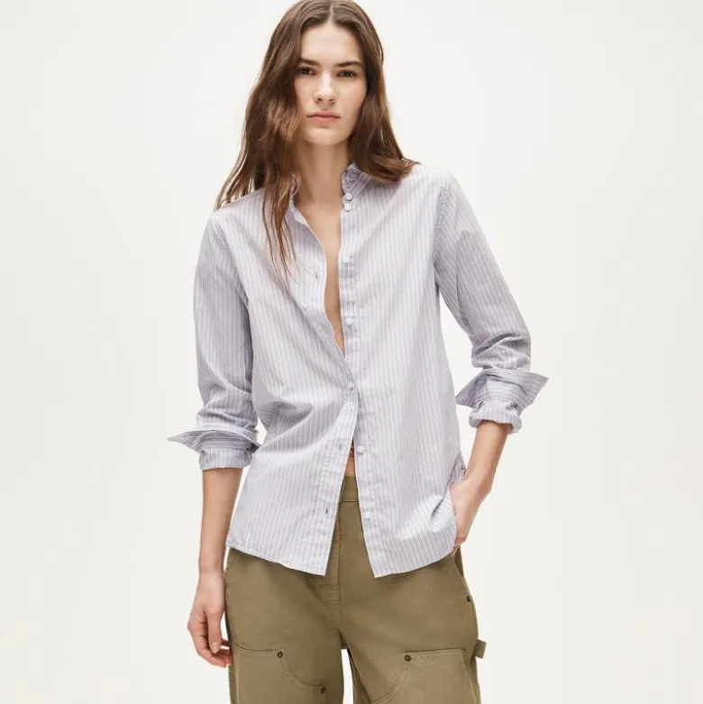 Jules ruffle-collar shirt in striped cotton poplin