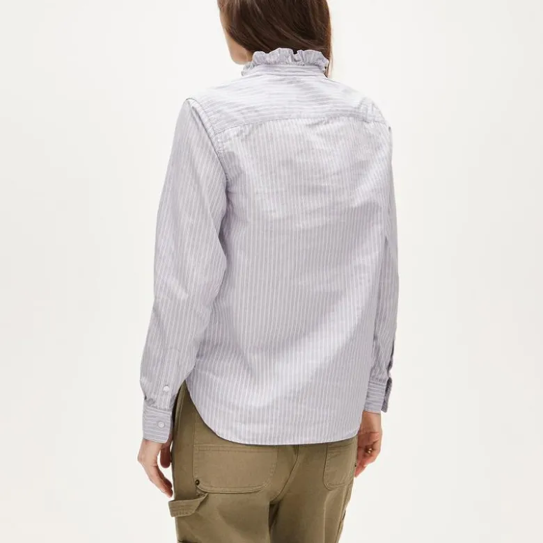 Jules ruffle-collar shirt in striped cotton poplin