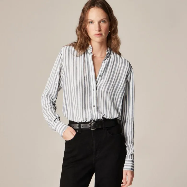 Jules ruffle-collar shirt in striped crepe de chine