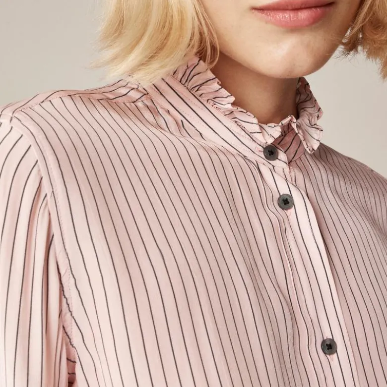 Jules ruffle-collar shirt in striped crepe de chine