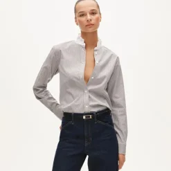 Jules ruffle-collar shirt in striped cotton poplin